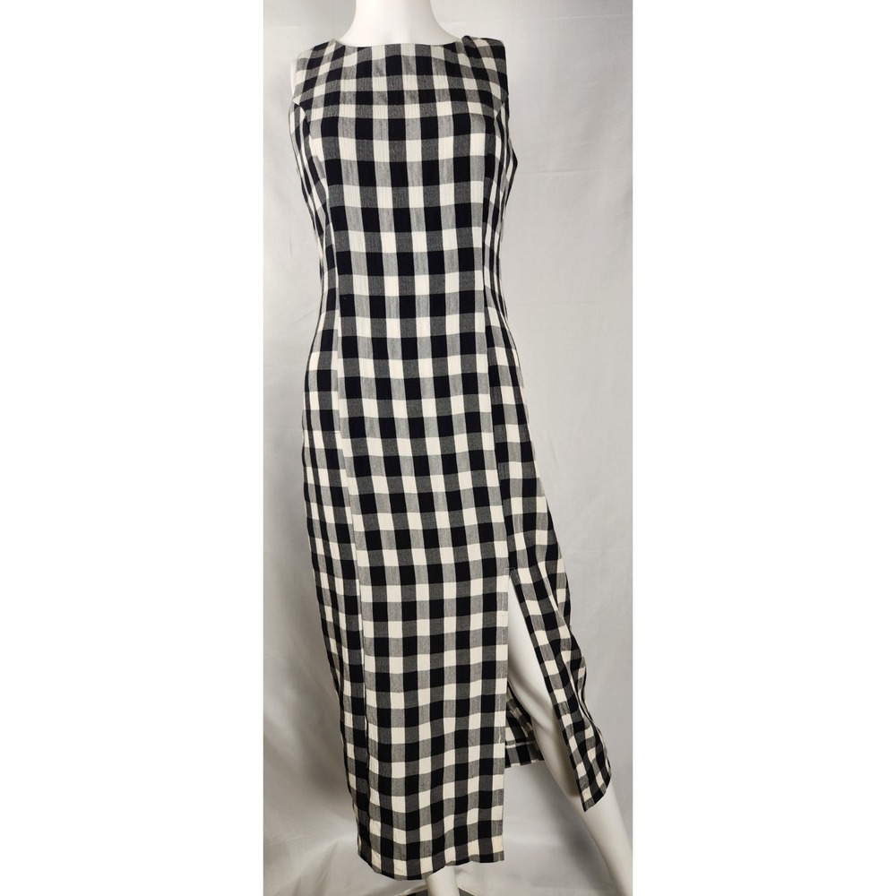 90s DJ Int'l Plaid Sleeveless Tie Back Preppy/Classic/Minimalist Midi Dress 7/8